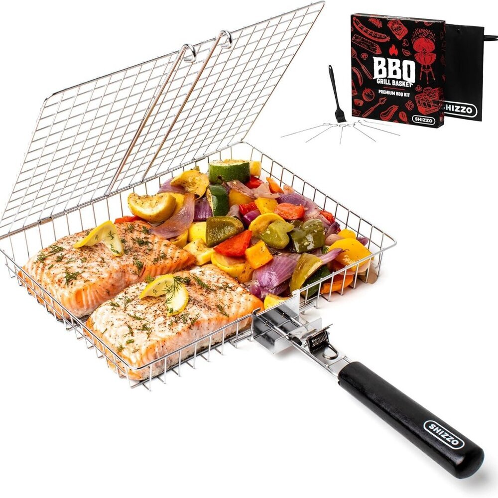 Grill Basket Set, Barbecue BBQ Grilling, Stainless Steel Folding Portable Outdoo